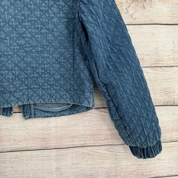 Avec Les Filles Maura Bow Tie Quilted Denim Jacket Womens Small Blue Medium Wash - Picture 14 of 14